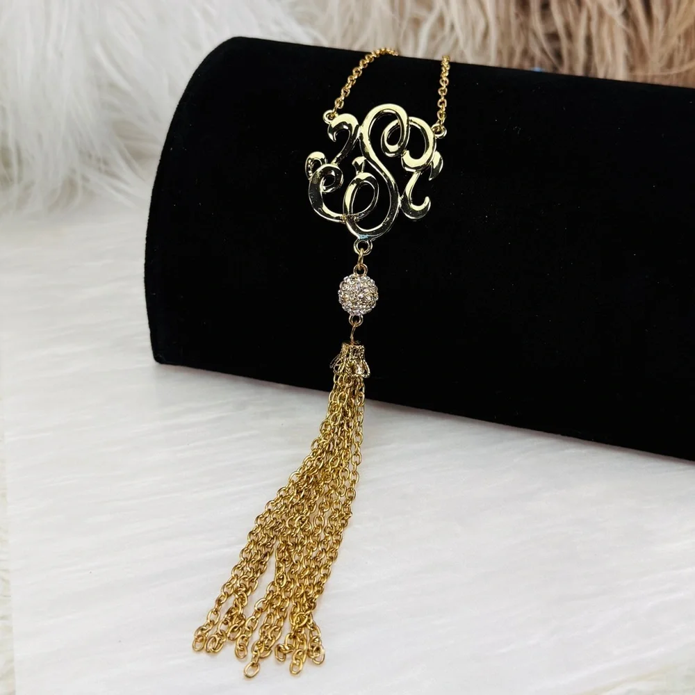 Vintage aged goldtone large fringe dangle pendant necklace